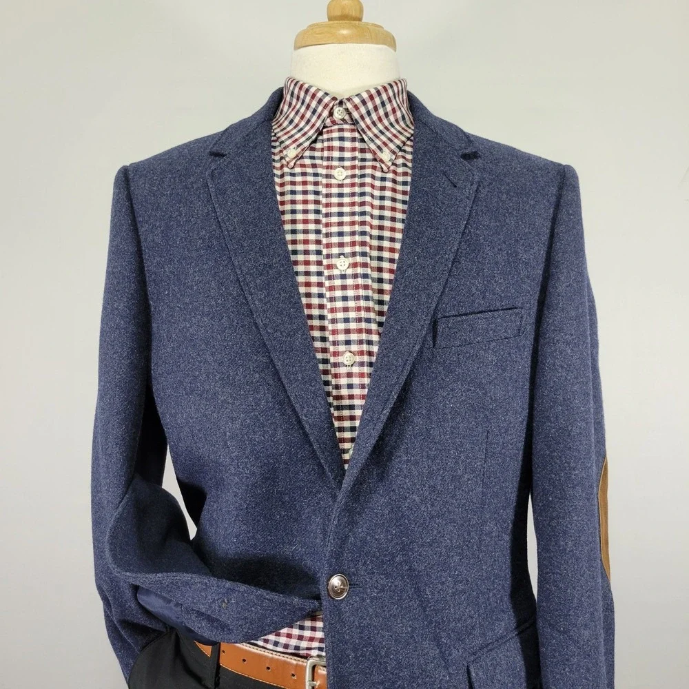 J.Crew‎ Men's Tweed Sport Coat Blazer Two Button Twill Navy Wool Blend 44R